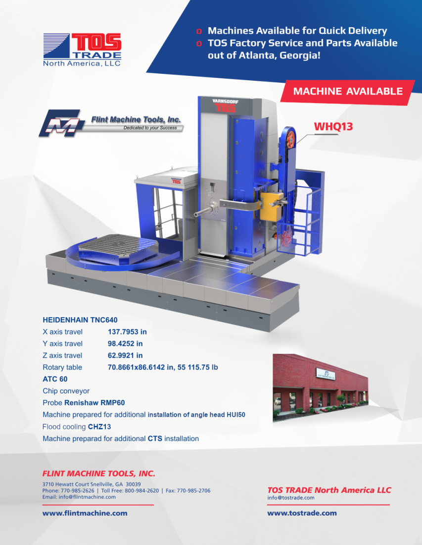 FLINT STOCK - TOS WHQ13 Horizontal Boring Mill - SOLD